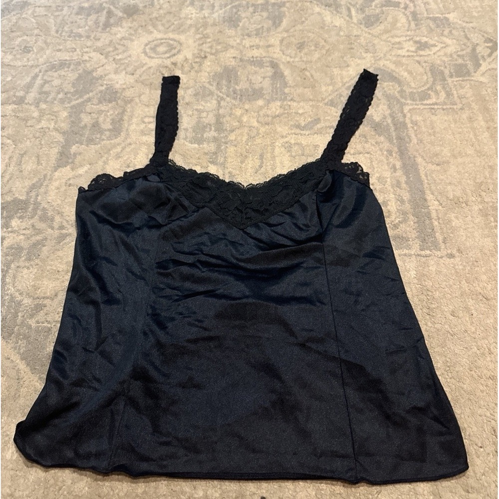Deena Silky Black Camisole Cami Size 36 Lace Trim 2215‎ Vintage  Womens